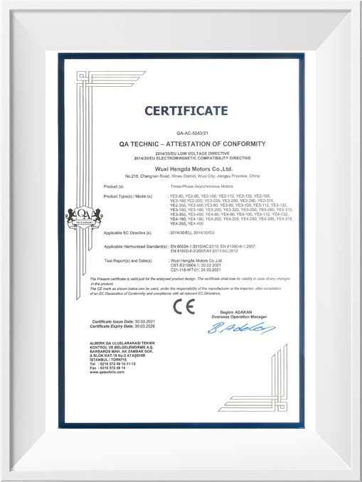 EU CE certificate - YE2& YE3&YE4