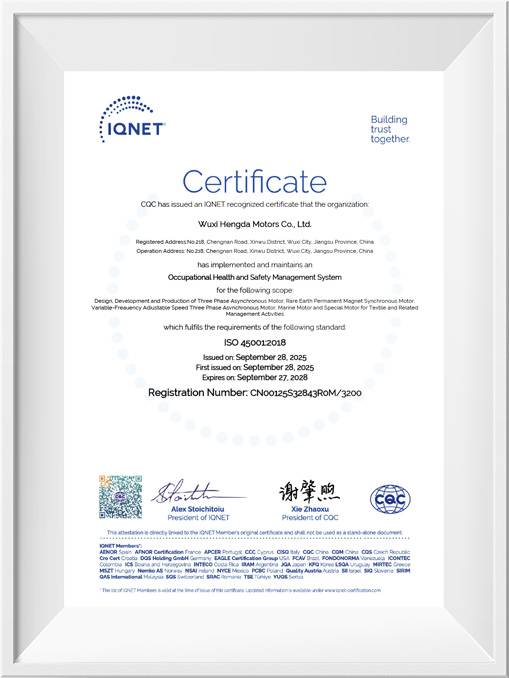 IQNet International Certification Alliance Certificate - ISO 45001