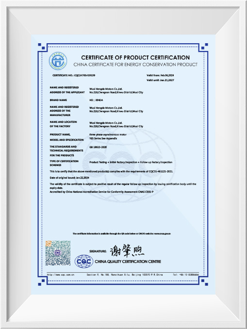 China Energy Conservation Product Certification Certificate - YE5